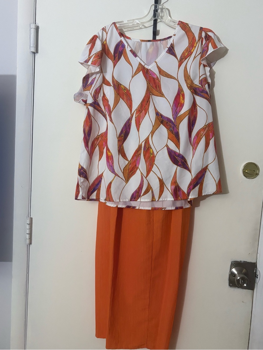 SHEIN Orange & White Printed Two-Piece Pantsuit